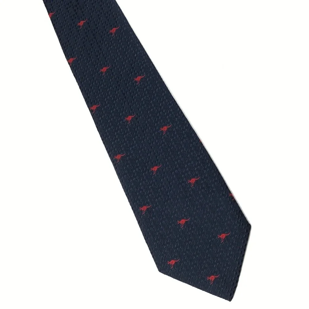 AUSTICO Australia Mens Polyester Necktie Animal Theme Kangaroo Navy Blue Red Tie - Picture 8 of 11